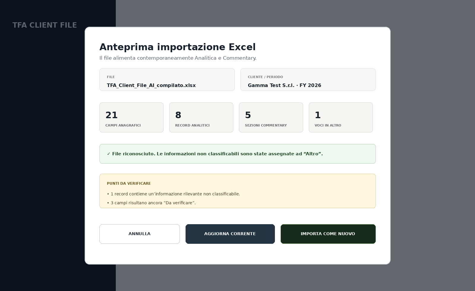 TFA Client File import preview