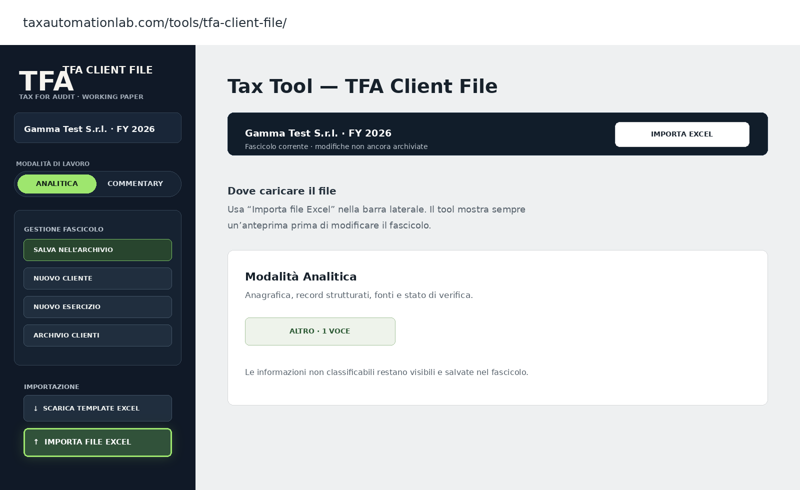 TFA Client File Excel import in sidebar